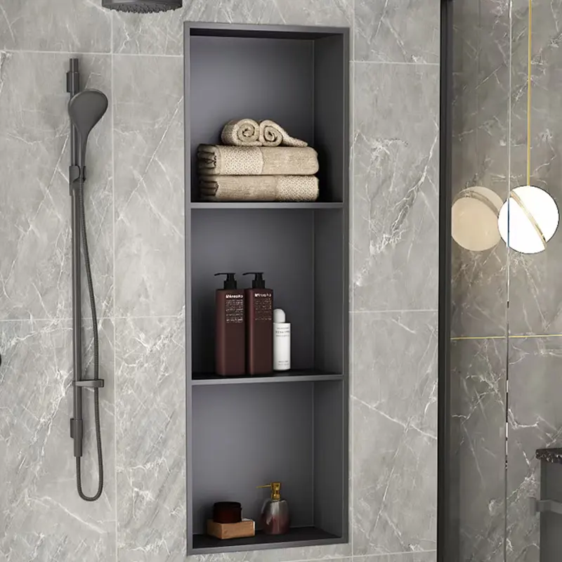 Nichos de ducha de cuarzo negro para baño, nicho de ducha empotrado montado en la pared, diseño moderno, OEM/ODM KiBO, para Hotel