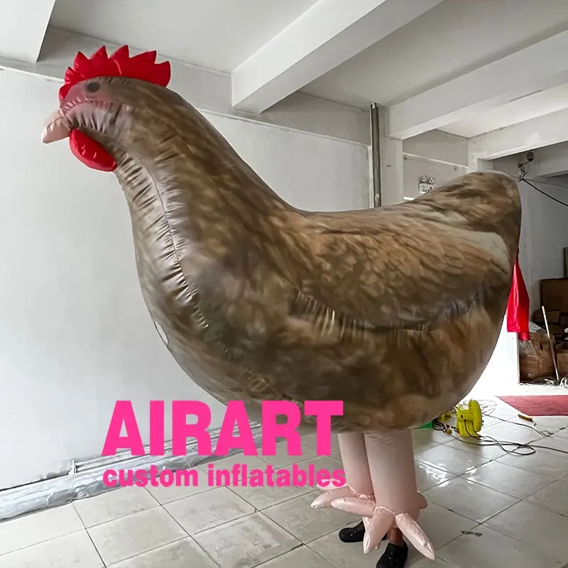 2.6m giant white inflatable rooster chicken costume, wearable walking adult giant inflatable rooster