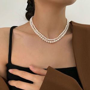 Moda takı aksesuarları basit düzensiz tatlısu inci yaka zincir altın olmayan kararmaz doğal tatlı su incisi kolye - Product Image 3