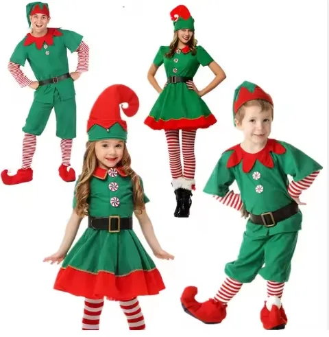 Familie Weihnachten Elfenbekleidung Kleid Weihnachtsfest Familie Party Kostüm Jungen Mädchen Männer Frauen grün lustiges Jungenkleid