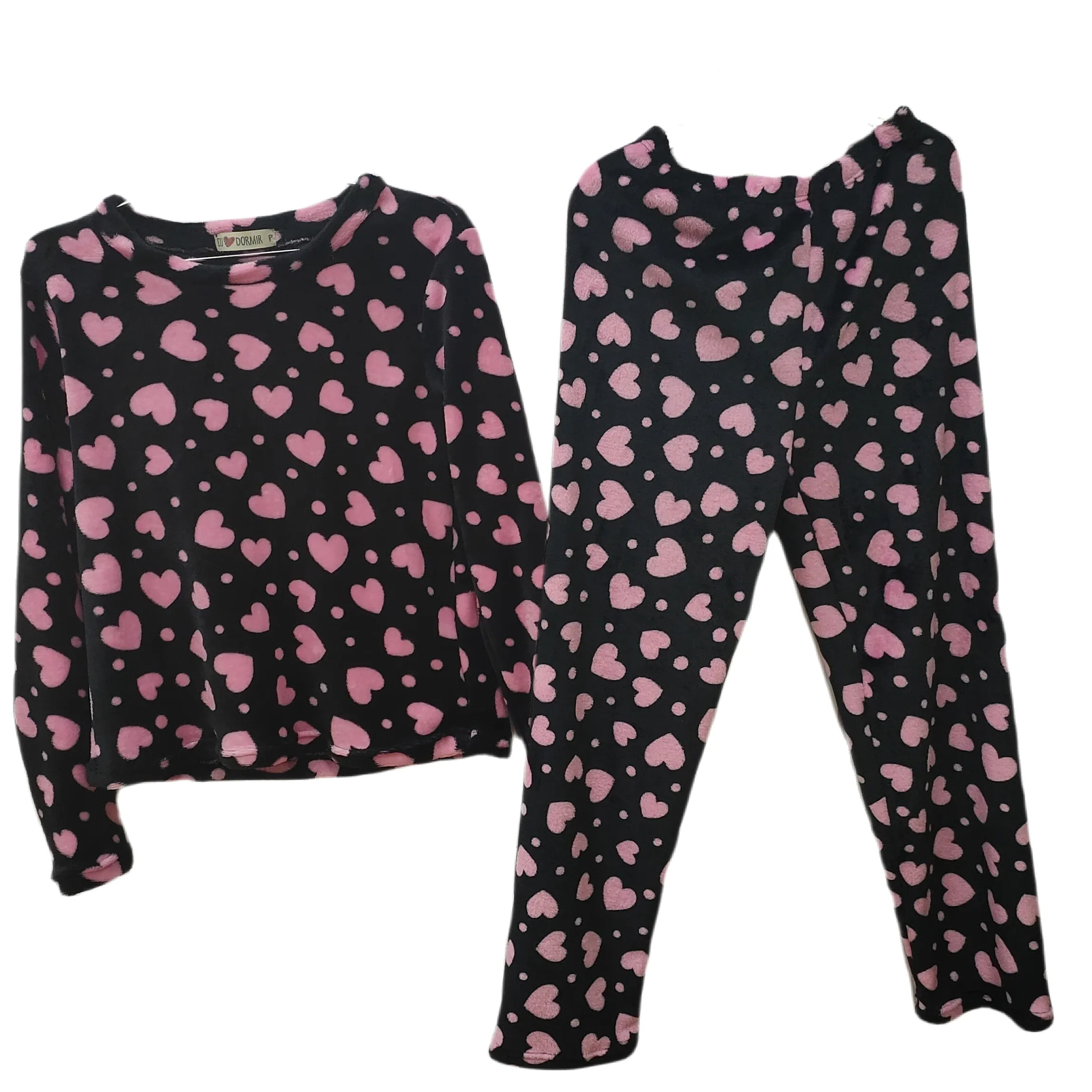 Conjuntos de pijamas de lã femininos outono inverno pijamas quentes manga longa padrão dos desenhos animados pijamas femininos terno