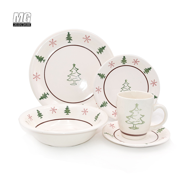 Promotional color ceramic plate sets kitchen restaurants 16PCS stoneware hand painted dinner set ceramic