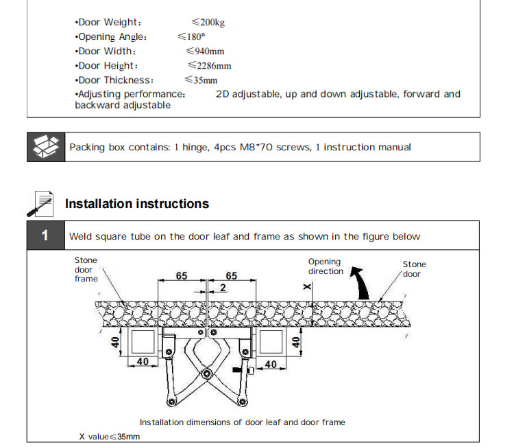 Doorplus 150kg 2D Concealed Invisible Adjustable Stainless Steel Heavy Duty Hidden Hinge