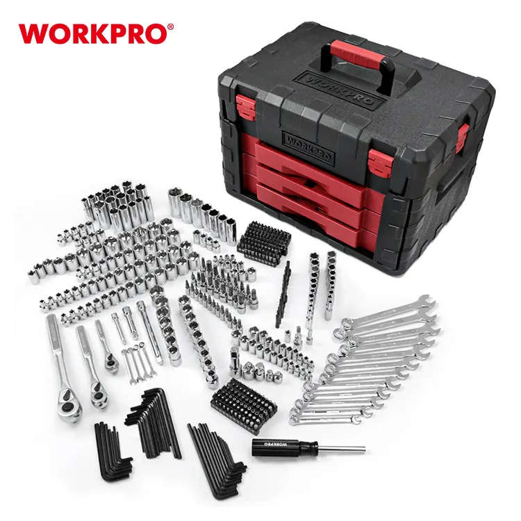 Workpro conjuntos de ferramentas 450 peças, conjunto de ferramentas de chave de soquete mecânica, ferramentas manuais com caixa resistente de gaveta