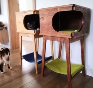 Sang Trọng Tùy Chỉnh 2 Trong 1 Bằng Gỗ Đồ Nội Thất Vật Nuôi Cuối Bảng Mèo Nhà Rustical Hộp Sồi Tối Mèo Nhà Với Võng - Product Image 3