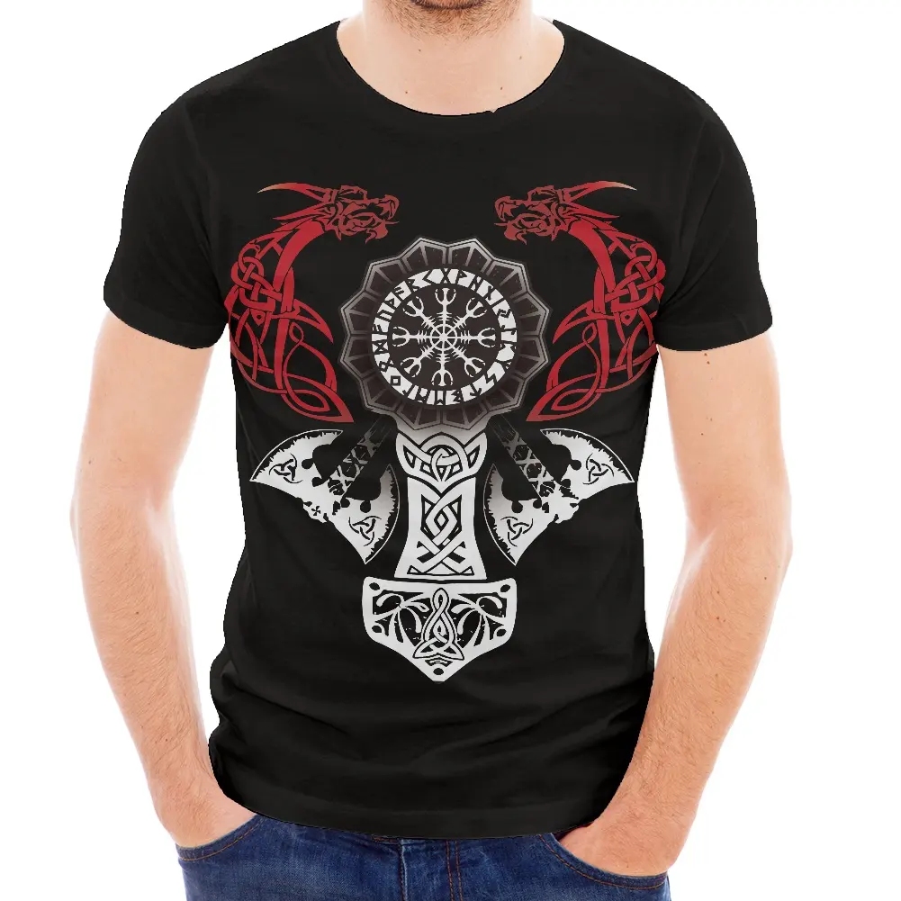 Cheap Custom T-shirt Vikings Valknut Tattoo Dragon Printed 6XL oversize t-shirt High Quality O-Neck Short Sleeve t-shirt for men