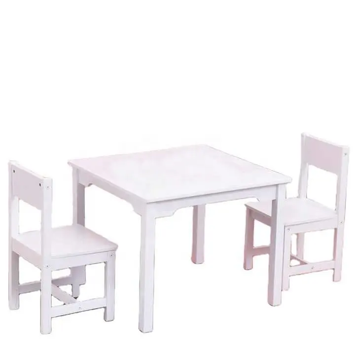 أثاث غرفة معيشة للأطفال شكل مربع طاولة دراسة بيضاء للأطفال طاولة خشبية وكرسي مجموعة للقطع