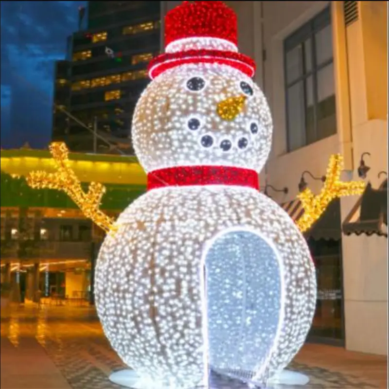 Adornos LED 3D de muñeco de nieve, escultura para exteriores, decoraciones comerciales de Navidad, arte personalizado de gran tamaño, cadena de luces con motivo