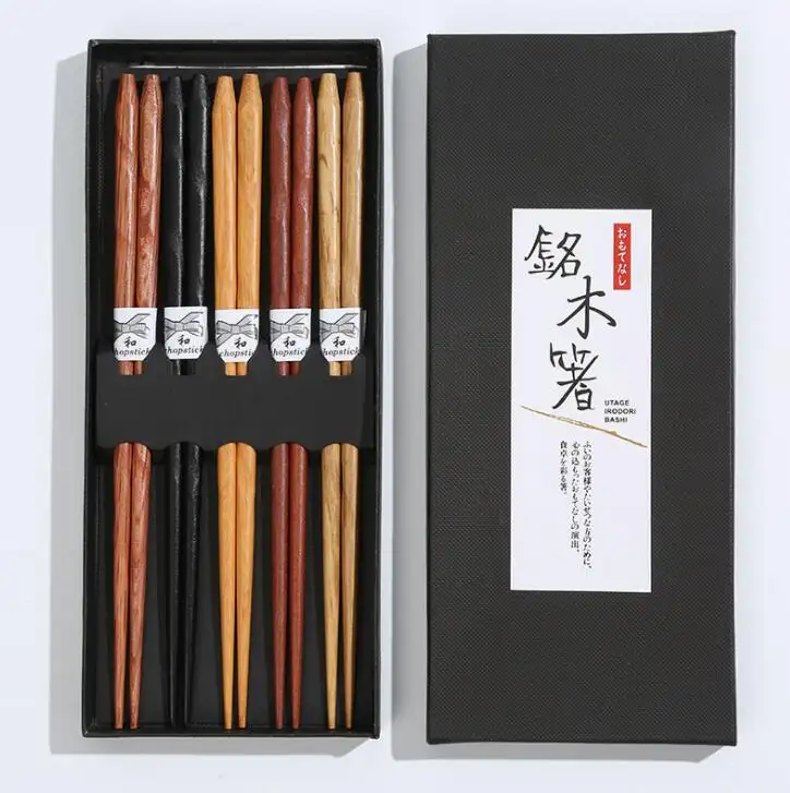 Großhandel 5 Paar Geschenkset Palillos Chinos Japanisch Koreanisch Wieder verwendbare Bambus holz Essstäbchen für Sushi, Nudeln, Haare