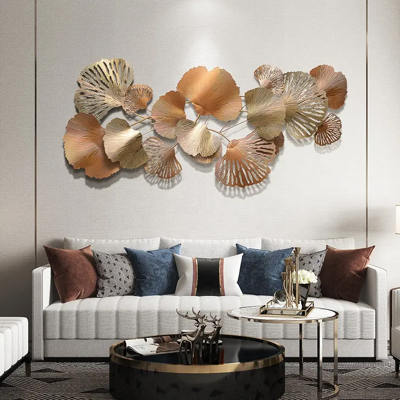 Decoração de parede de metal de luxo da sala de estar, decoração moderna chinesa