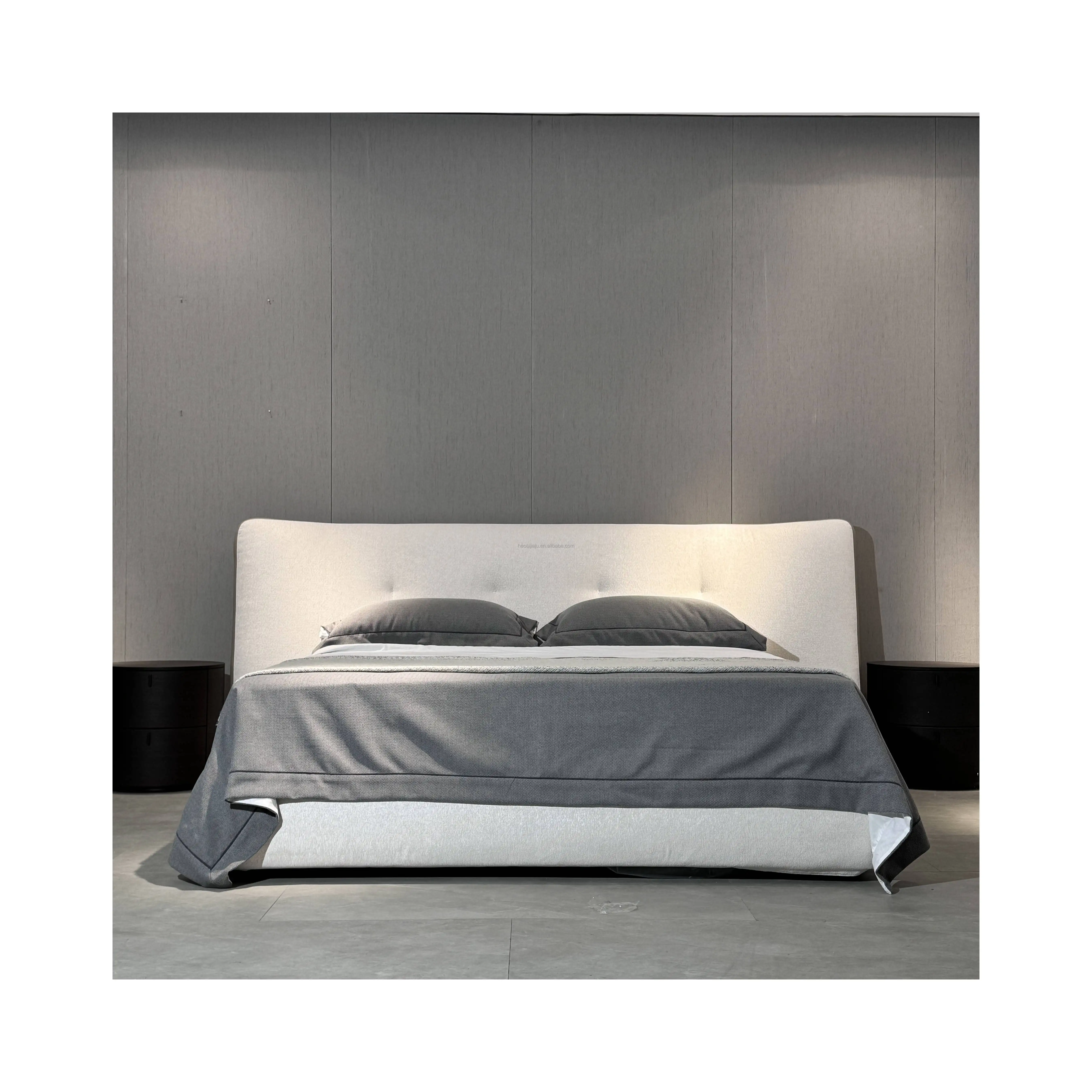 Cama de tecido cinza minimalista italiano para quarto principal de 1,8 m widescreen
