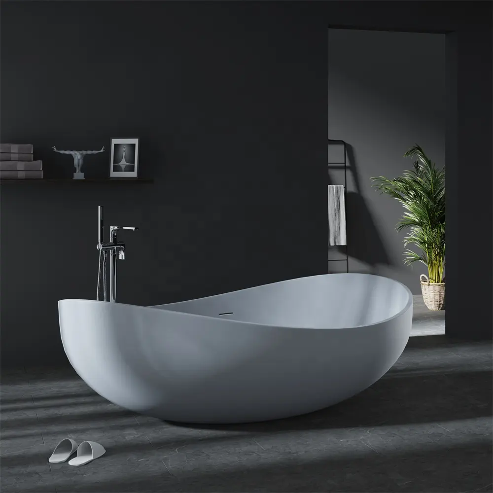 Moderno free stand vasca da bagno Freestanding solida superficie vasca da bagno di alta qualità in resina acrilica pietra vasca da bagno artificiale per ammollo