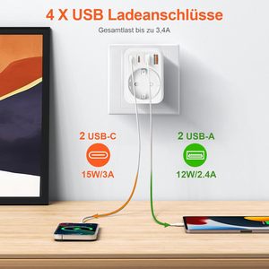 Charging <strong>Adapter</strong> <strong>EU</strong> to US <strong>Plug</strong> 5 in 1Wall Electric <strong>Multi</strong> Socket <strong>Adapter</strong> <strong>With</strong> 2 USB A+2 Type C Ports for USA Canada Germany <strong>Plug</strong> - Product Image 3