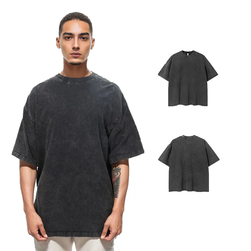 Custom Streetwear Heren Blanco Unisex 260Gsm Batik Zuur Wassen 100% Katoen T-Shirt Oversized T-Shirt Print Logo Vintage T-Shirts