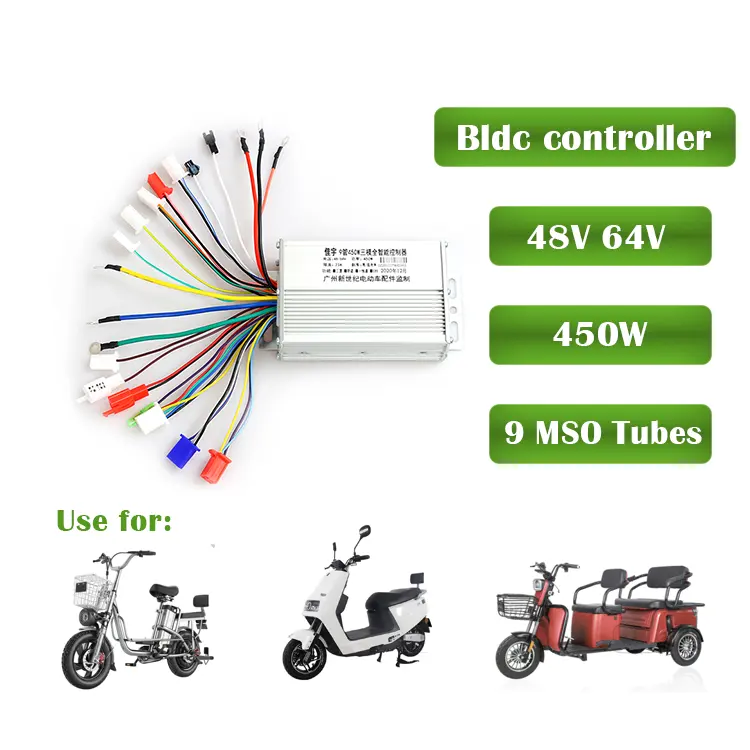 Controlador מנוע 48V 64V 450W 9 צינורות קטנוע תלת אופן ebike מתג מהירות DC bldc מנוע בקר חשמלי bikr אופניים