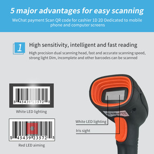 Bar <strong>Code</strong> Reader 1D 2D USB Lector Handheld Barcode Scanner for Inventory Quick Scanning of QR <strong>Code</strong> for Cashier <strong>and</strong> Payment