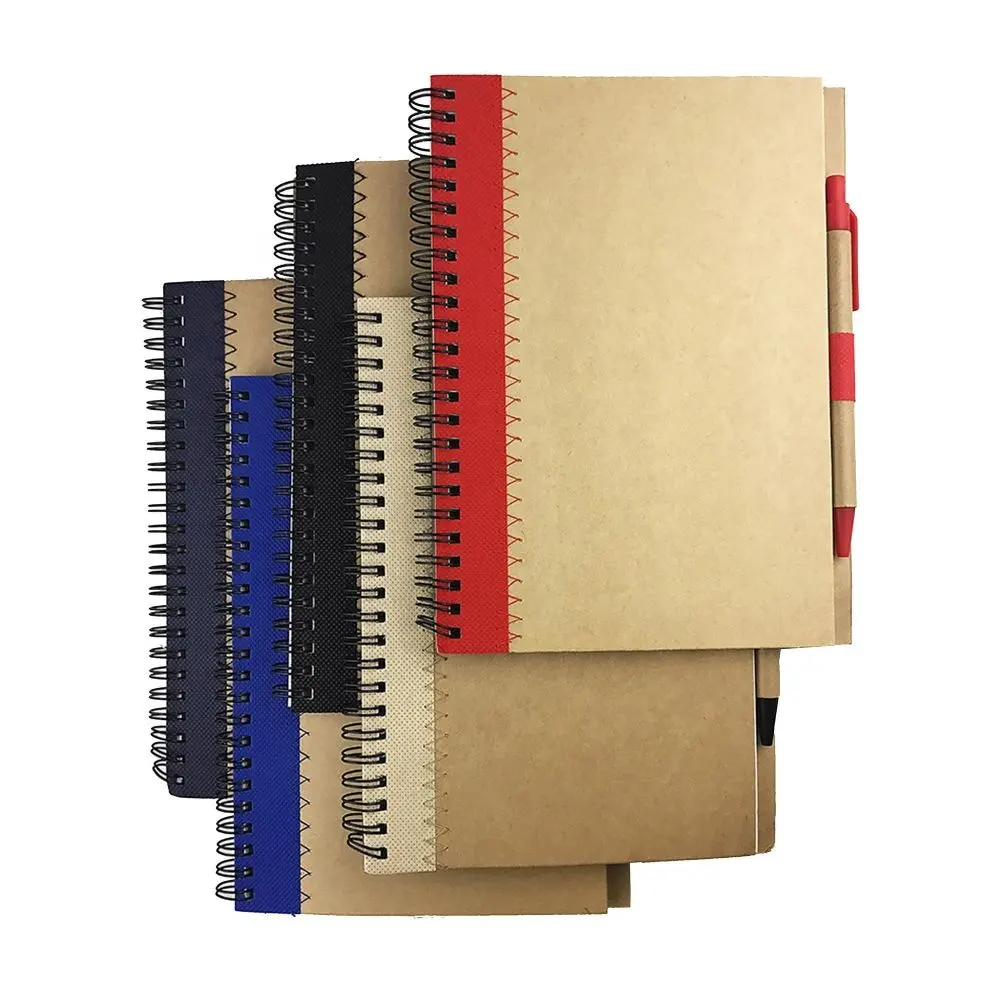 Cuaderno reciclado ecológico con encuadernación lateral en espiral y bolígrafo de papel NB010 Regalos promocionales Cuaderno de papel reciclado A5