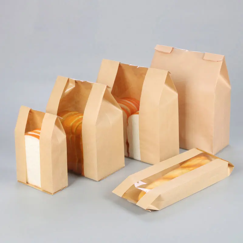 Imballaggio di cottura di pasticceria personalizzato per uso alimentare a buon mercato Kraft sacchetti di carta per Toast di pane oleato e finestre stampa rotocalco usa e getta