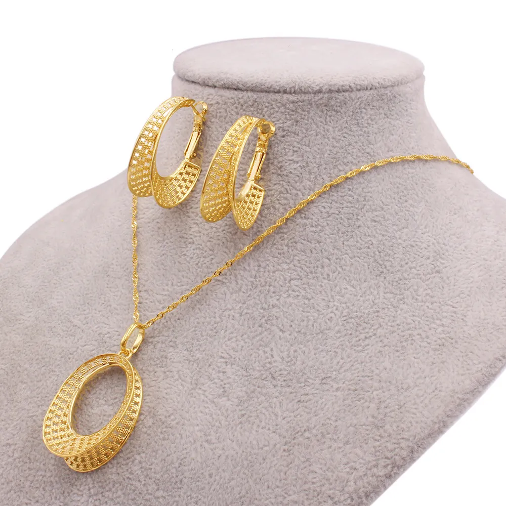Set di gioielli in oro etiope 24k collana con ciondolo grande orecchino da donna Set da sposa per matrimonio in Eritrea africana