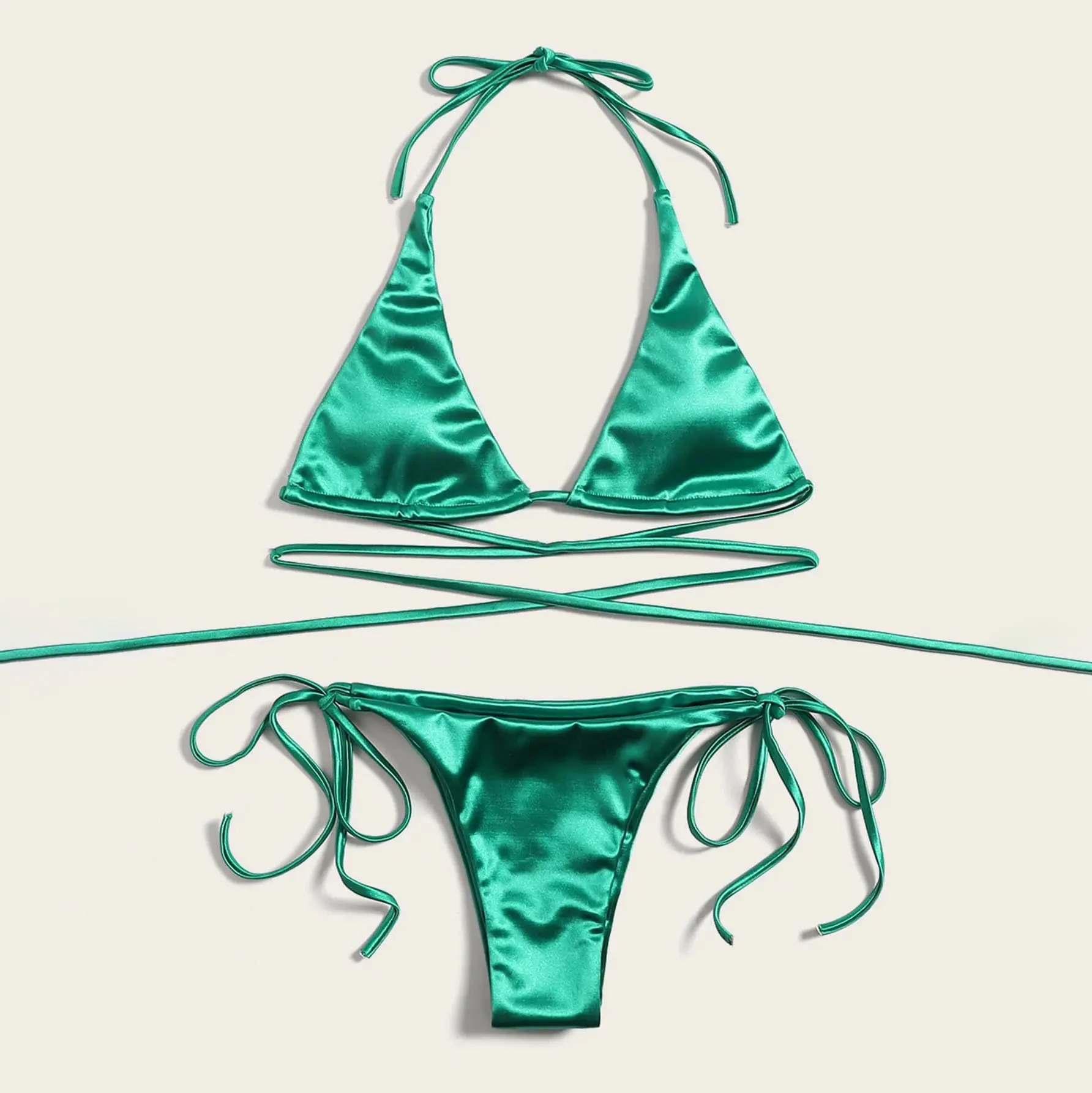 Sexy scintillante donna in metallo con la parte superiore del costume da bagno in due pezzi con cravatta a triangolo bikini costume da bagno estivo in raso bikini set bikini