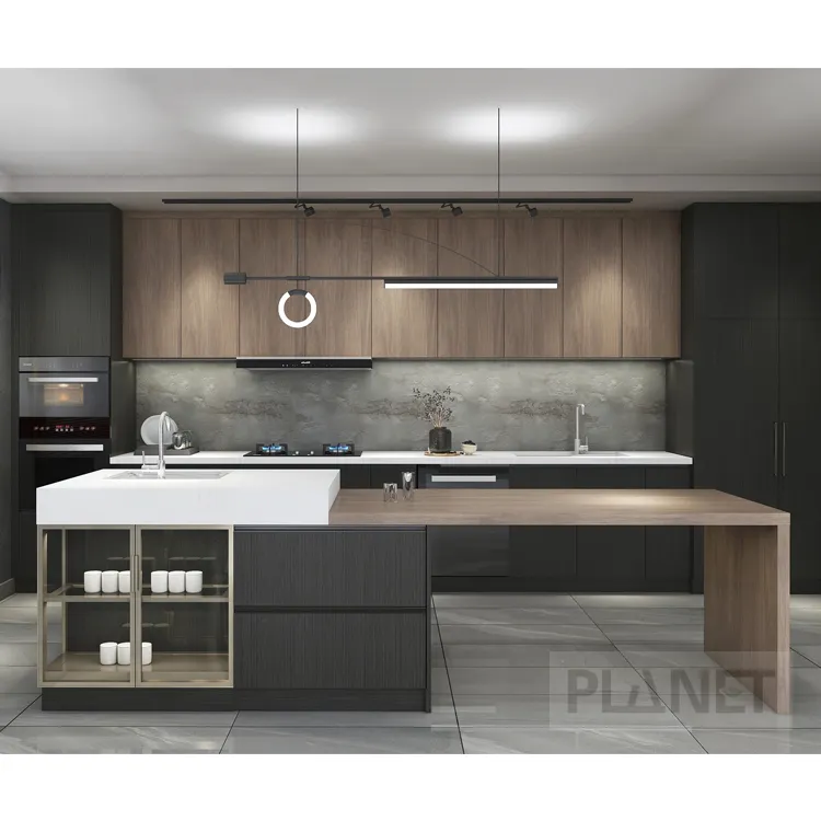 2024 cucina Flatpack nuovo Design moderno a buon mercato unire legno USA lacca in PVC melamina mobile da cucina