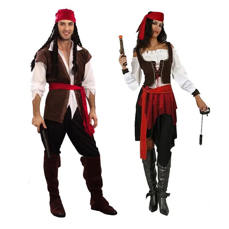 Trajes piratas para festas, fantasia de pirata para homens e mulheres, atacado de fábrica de Halloween 2021, cosplay, 1 peça de poliéster para adultos, 2021