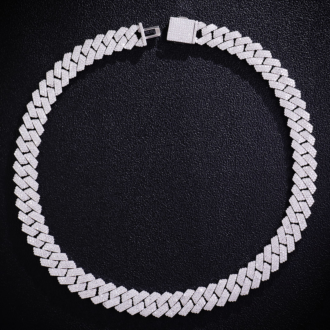 15mm wide 925 Silver moissanite cuban chain