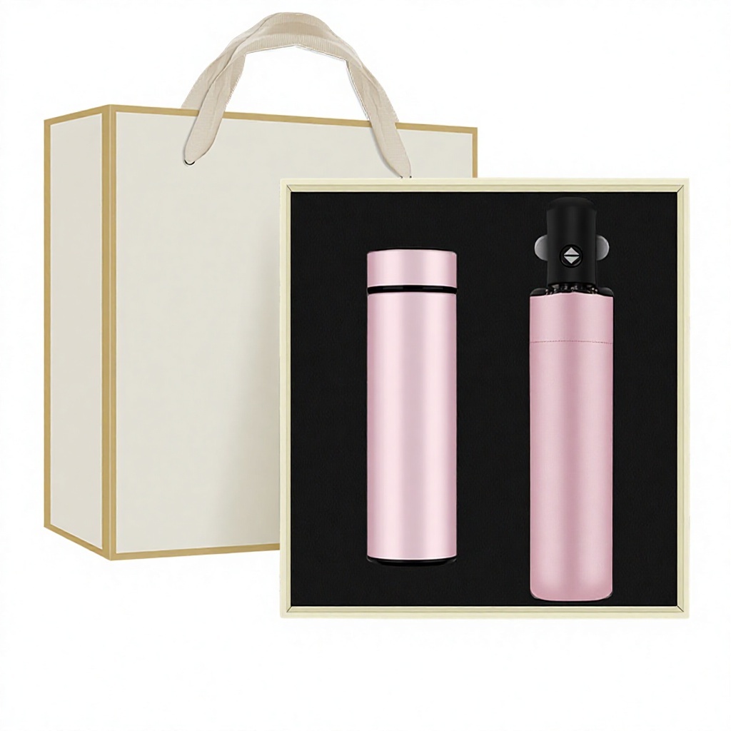 Termo y paraguas - caja de regalo extraíble rosa