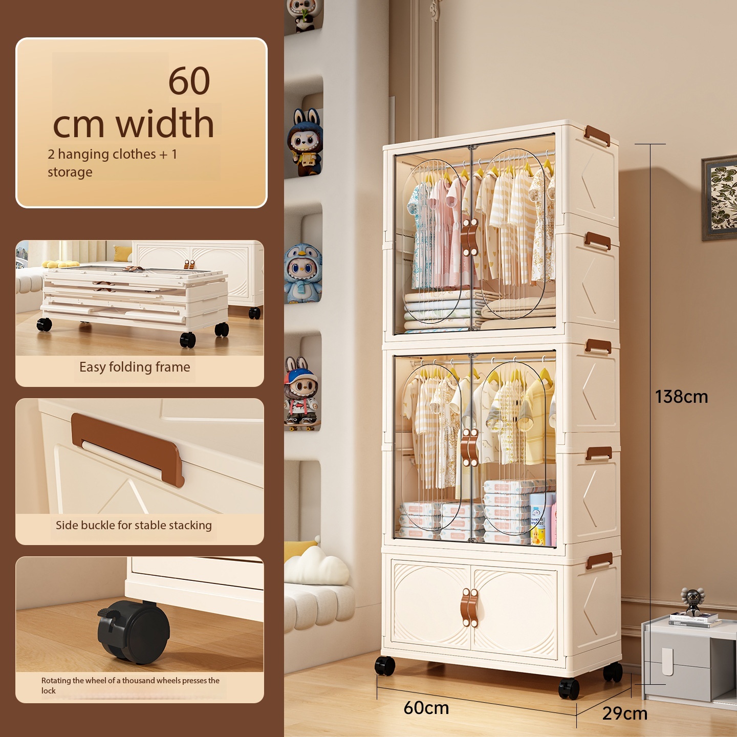 Armoire blanche à 2 étages + boîte de rangement à 1 étage