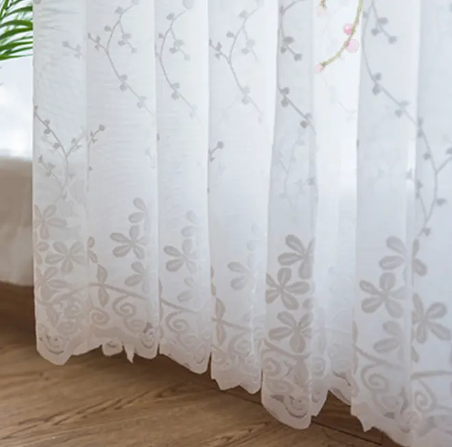 Cortinas de renda pronto para bordado, flor nórdica simples para sala de estar