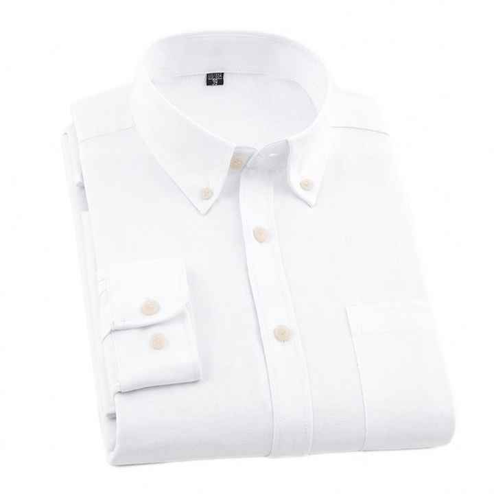 Moda uomo all'ingrosso primavera autunno 60% cotone nuovo stile camicia Oxford manica lunga colletto bavero bottone semplice tinta unita camicia casual