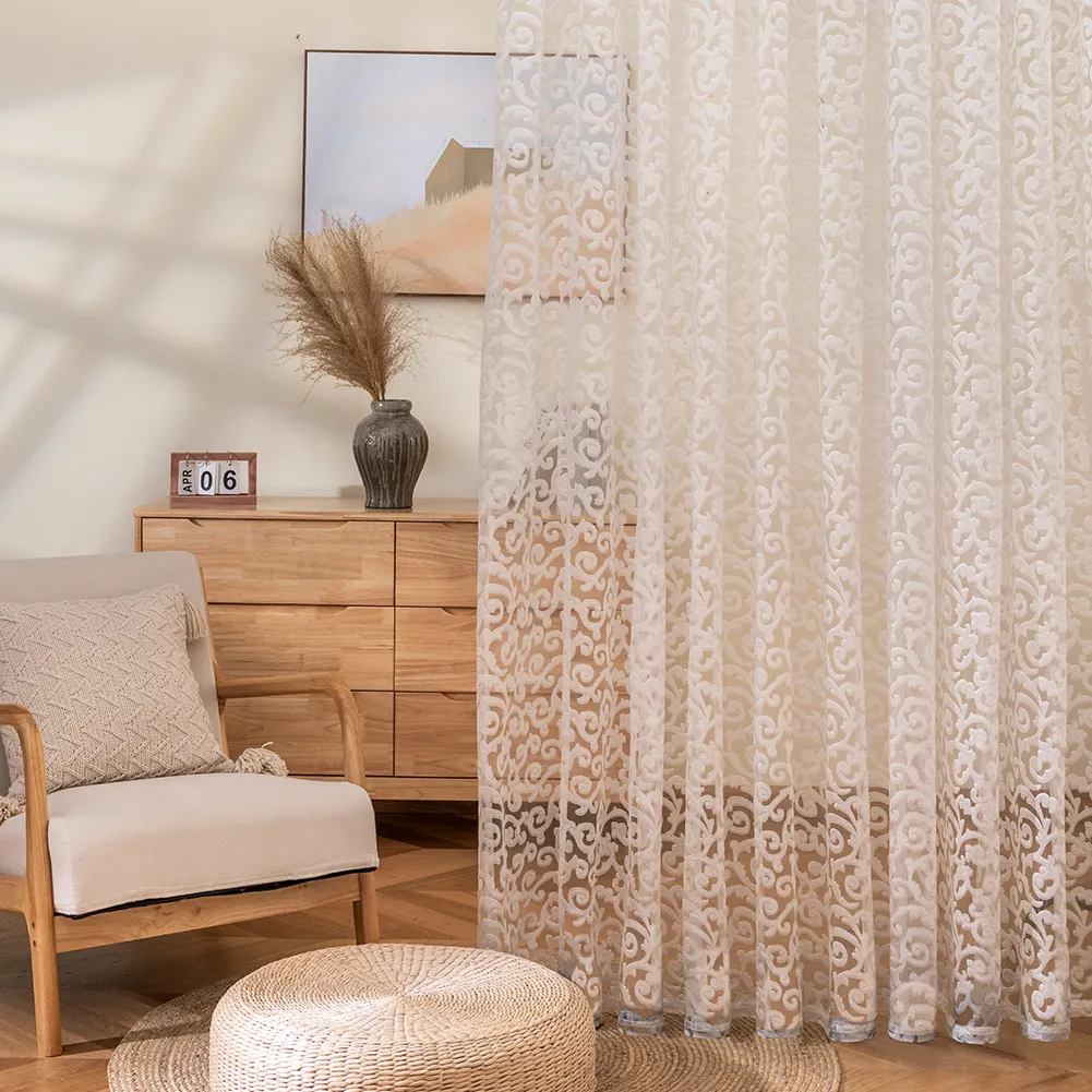 European Luxury Style Voile Semi Sheer Curtains for Bedroom and Living Room Light Filtering Window Curtain Fabric