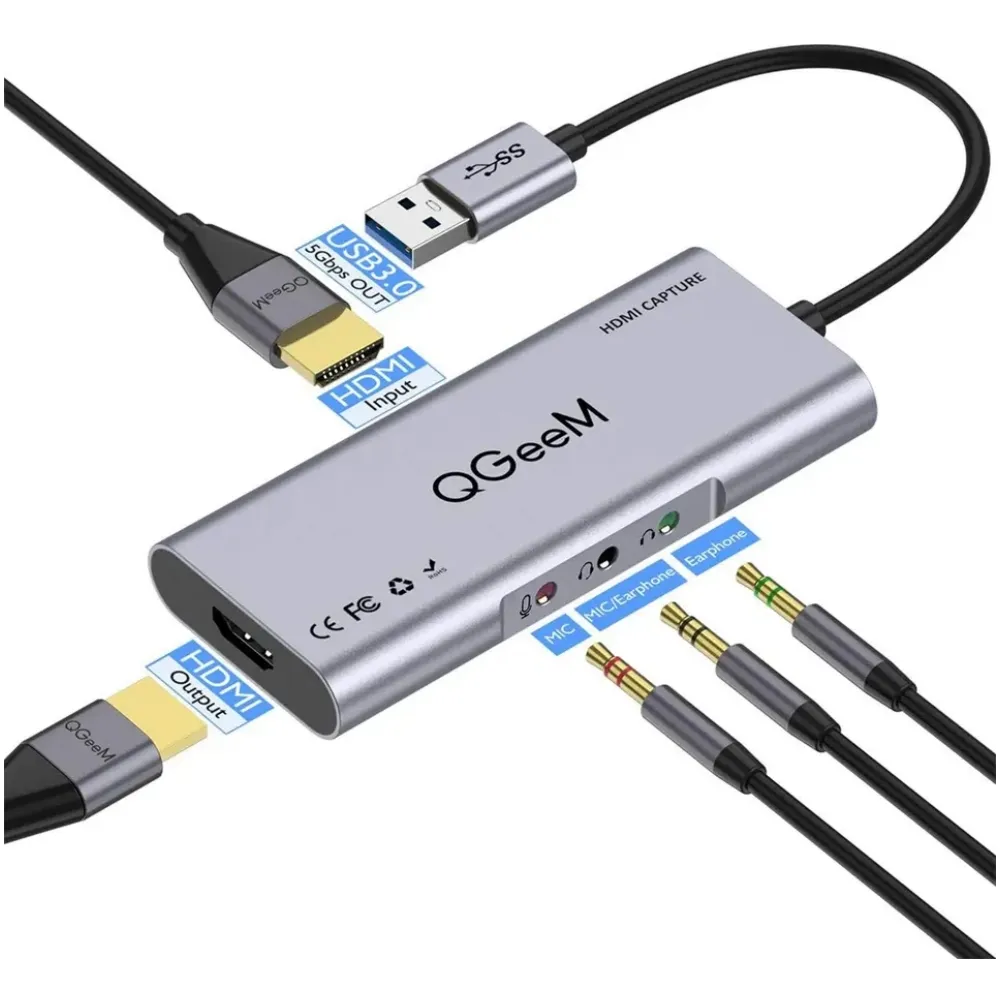 USB 3,0 a HDM I Tarjeta de captura QGeeM Dual HDM I 5 puertos Dispositivo de grabación de captura de video y audio 1080P 60fps HD Streaming Media