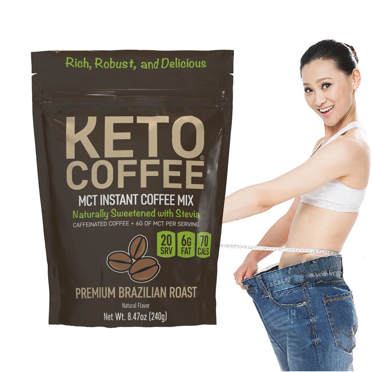 مكمل غذائي سريع للصحة قهوة كيتو بقهوة خضراء فورية MCT