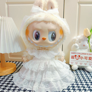 38厘米Labubu <span class=keywords><strong>Velcro</strong></span>娃娃婴儿服装Labubu毛绒礼服婚纱春装
