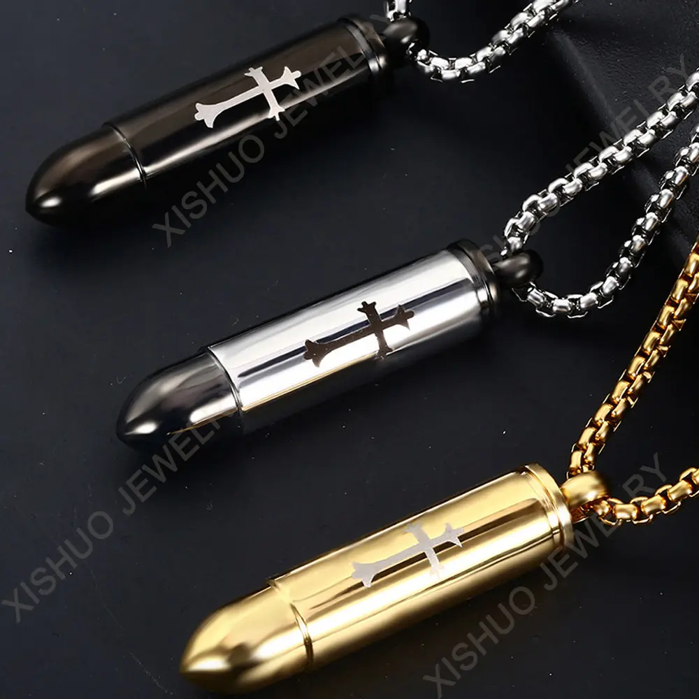 Wholesale Stainless Steel Bullet Shaped Cremation Urn Ashes Bottle Locket Pendant Necklace for Pet Memorial Urn Jewelry