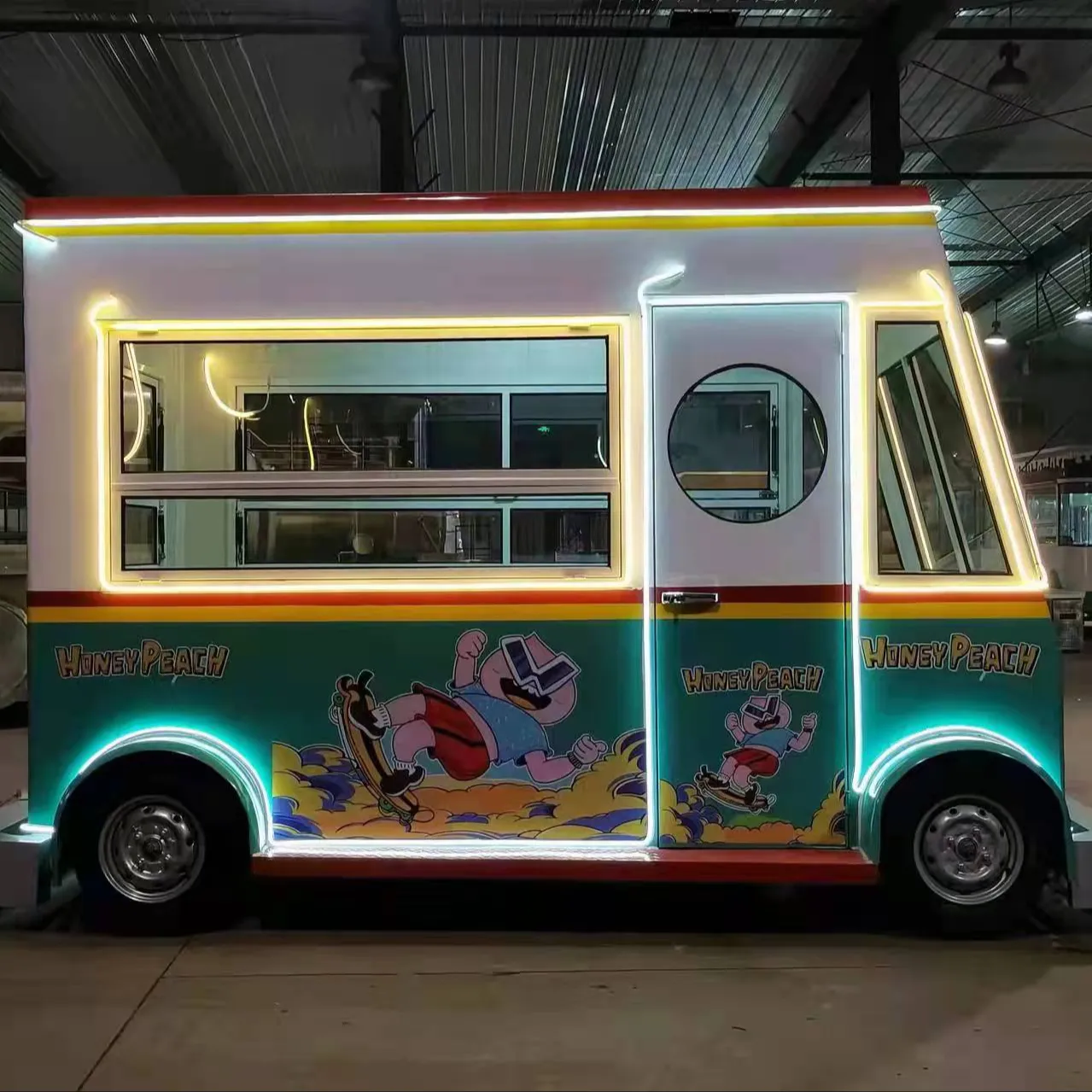 Pembe mobil karavan römork ekspres otomatik satış ikram yemek arabası Fast Food