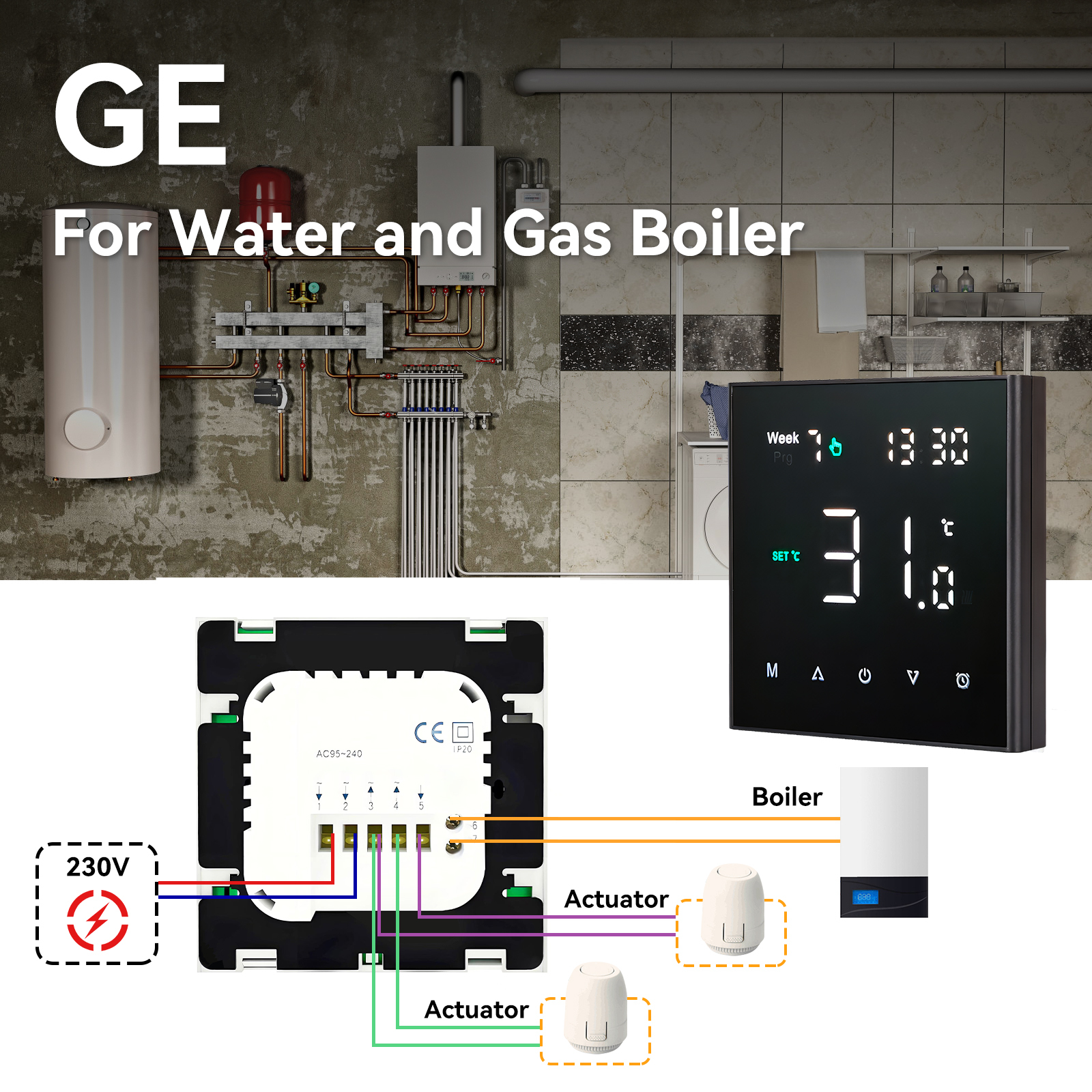 Acqua e caldaia a Gas WiFi nero