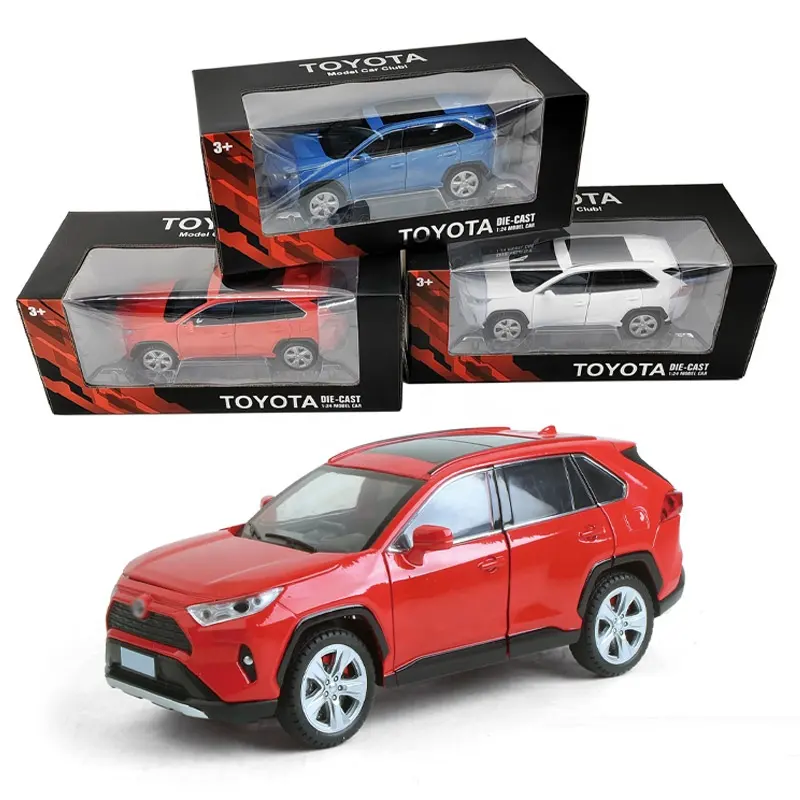 1:24 modello di auto in metallo RAV4 pressofuso giocattolo tirare indietro porta aperta con suono leggero modello di auto in lega