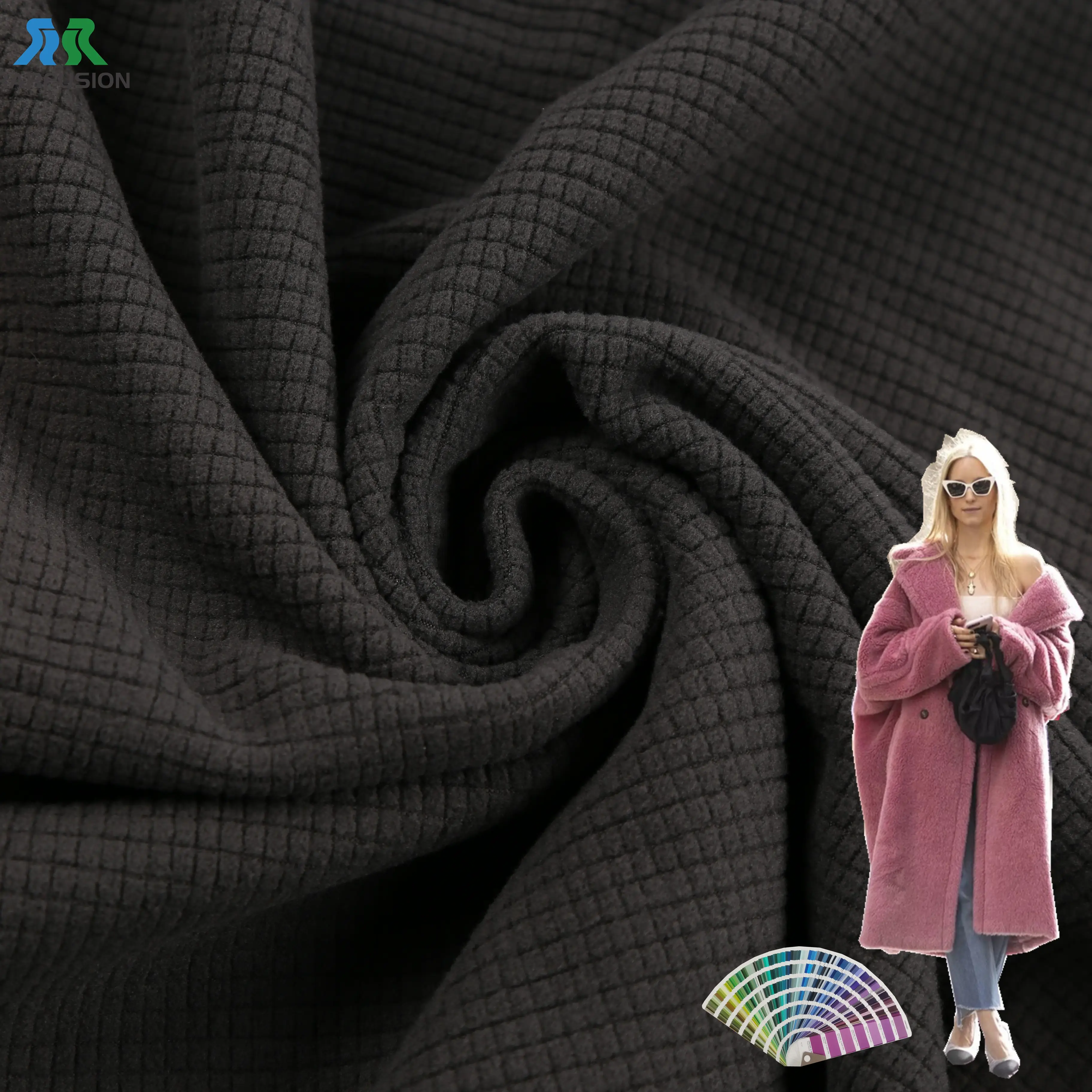 Polar Fleece Fabric for Garment Wholesale Recycle Grids Weft Knitted Plain Dyed Brush Polyester Fleece Fabric 150 GSM