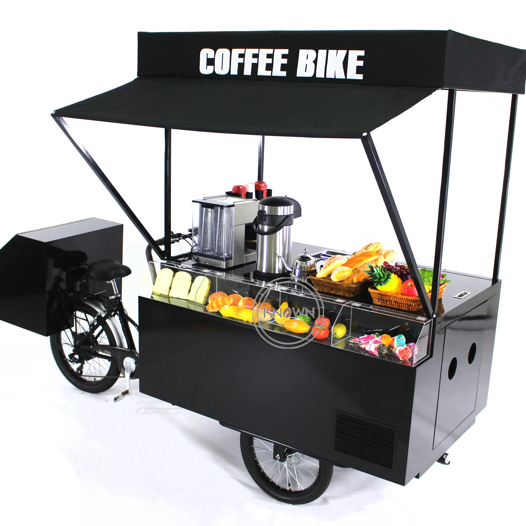 Mercado de rua oem bicicleta de café ao ar livre, fabricante de carrinho de venda frango frango personalizado invertido