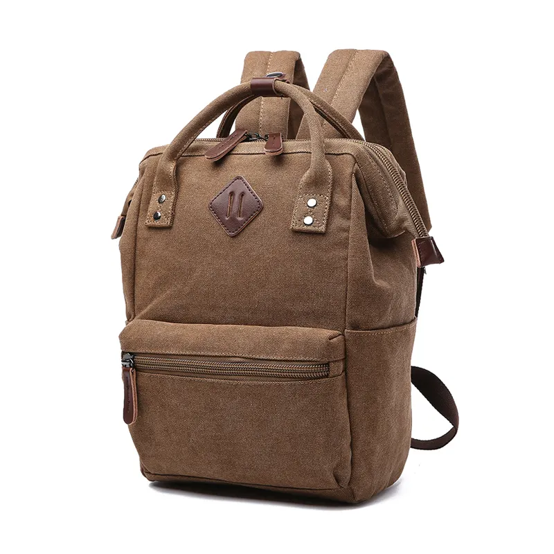 Unisex daypack popular zipper school bag adult coffee plain canvas fashion used college teenager backpacks