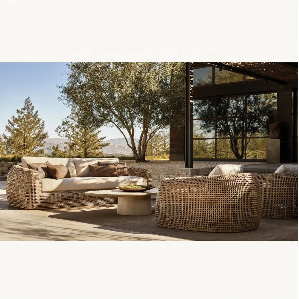 Sassanid Patio esterno giardino Set contemporaneo realizzato a mano per tutte le stagioni in resina Gemini divano Lounge