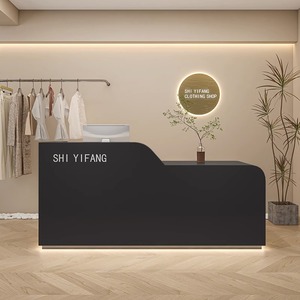 Bàn tiếp tân gỗ tối giản hiện đại với thiết kế bằng đá cẩm thạch sọc vàng có thể tùy chỉnh nội thất văn phòng thương mại - Product Image 3