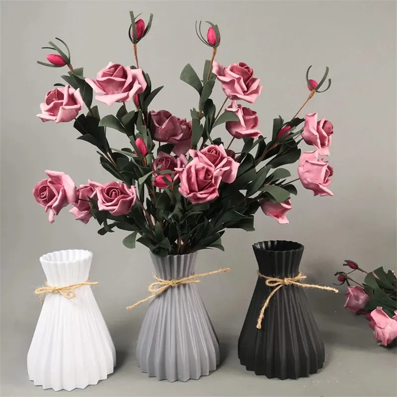Vaso de plástico para decoração de casa, vaso de flores barato estilo nórdico, acessório de plástico para artesanato doméstico, novo de cintura