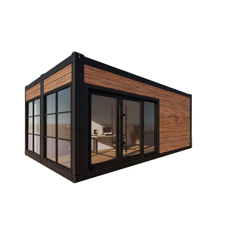 Wood grain prefab houses luxury container home prefabricated house