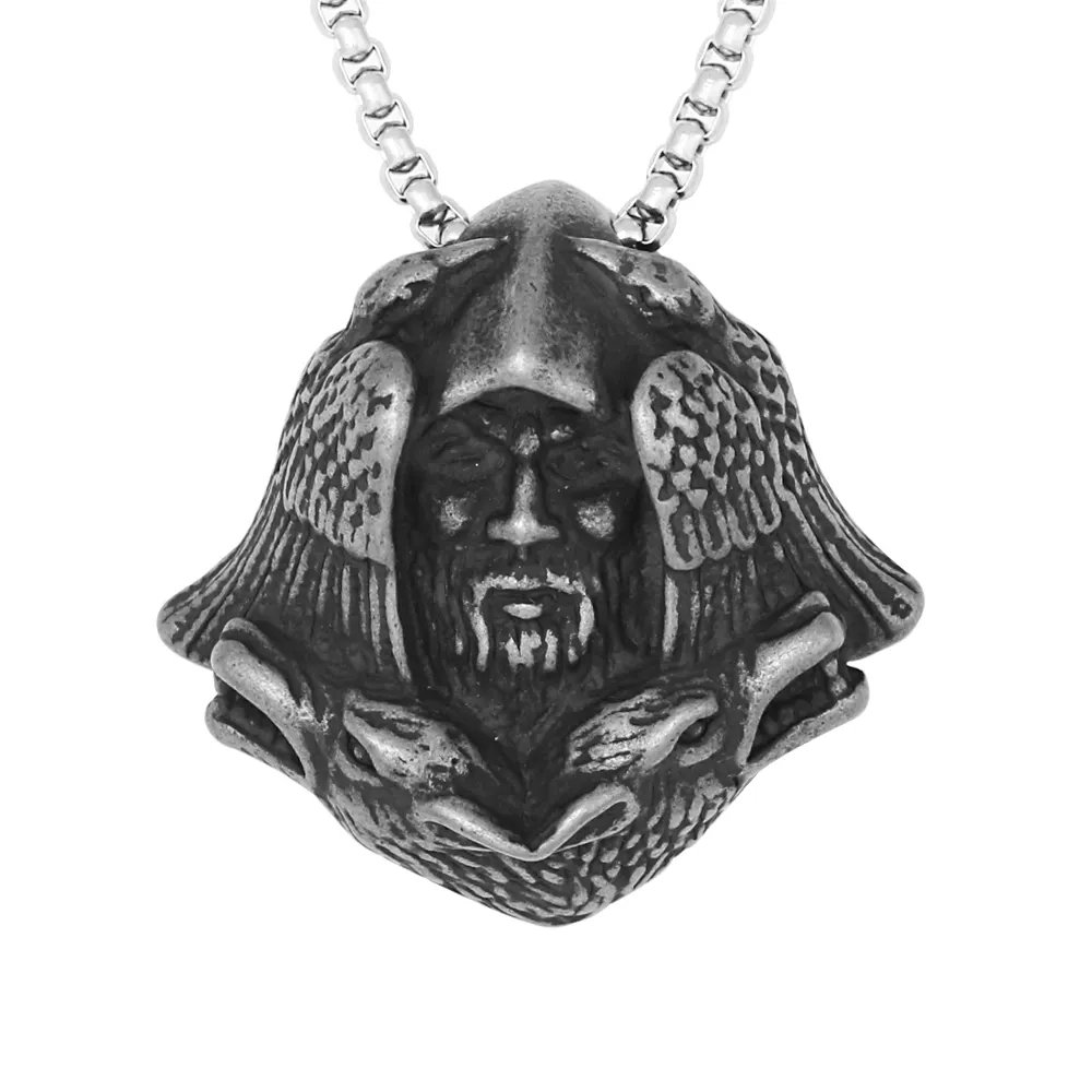 Alta qualità mitologia nordica gioielli vichinghi in acciaio inox celtico odino Raven lupo amuleto ciondolo con effetto 3D