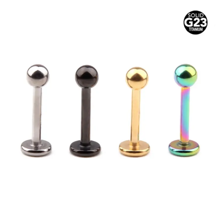 Piercing de titanio G23 para el cuerpo, accesorio para el cuerpo externo de ASTM F136, con puntas de rosca, labret, tragus, monroe, joyería