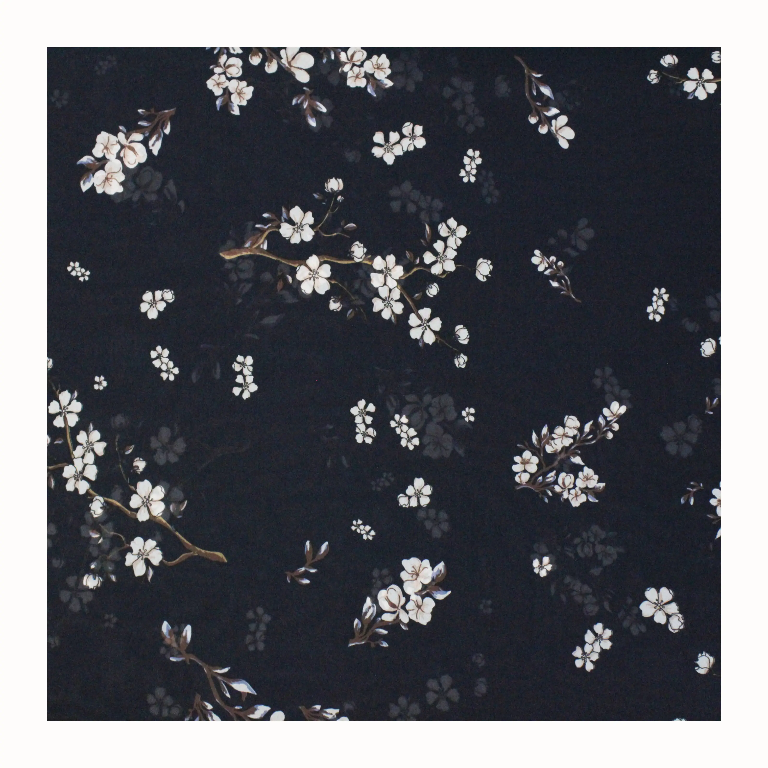 Custom printed 100% polyester chiffon fabric 75 black floral sheer fabric for women dresses shirt skirt