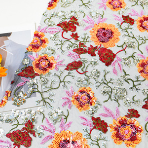 Kain renda bunga bordir jala bunga multi Warna penuh untuk gaun malam tas ransel dengan batang bordir datar - Product Image 5